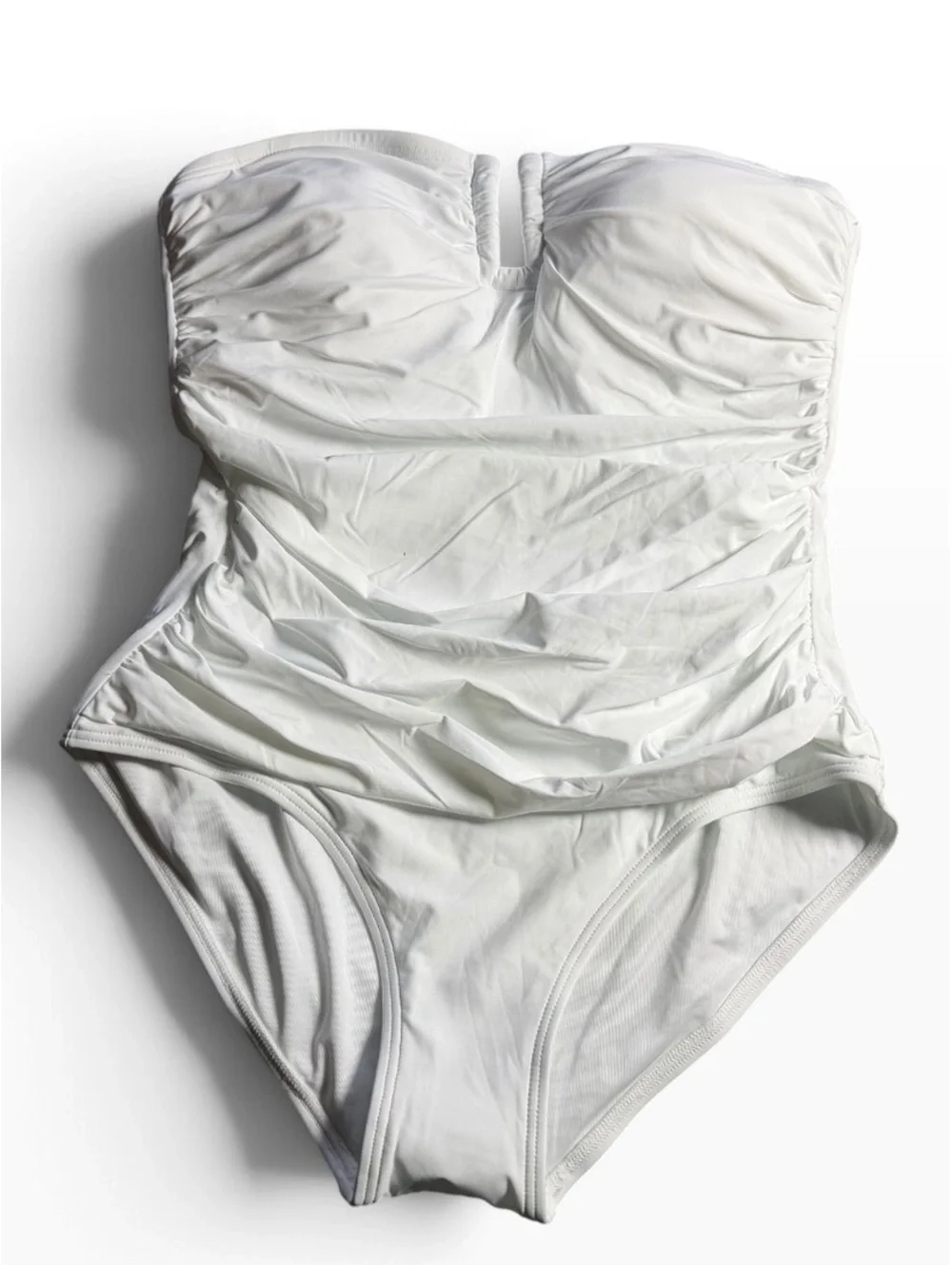 DKNY white strapless UPF 40+ stretch tummy control one piece swimsuit Size L $79